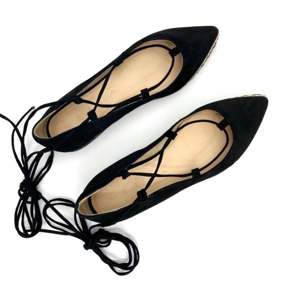 Helia Suede Ankle Lace Up Pointed toe Espadrilles Flats in Black - Picture 2 of 9
